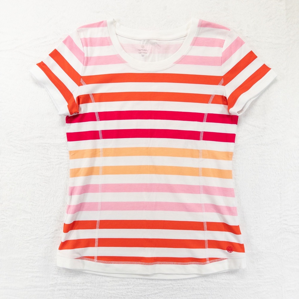 T by Talbots Womens T Shirt Small Petite Pink Orange Striped Soft Stretch Knit